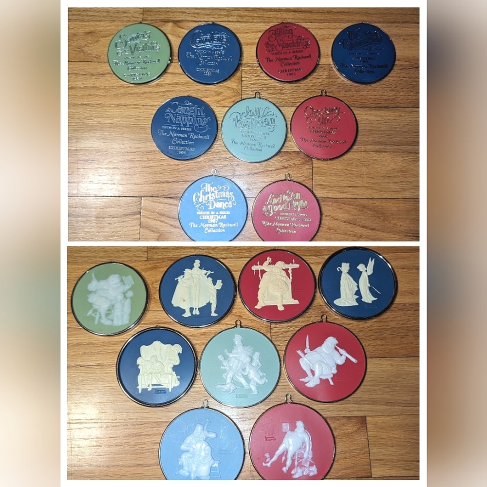 FULL Collection 9 Vintage Hallmark Norman Rockwell Christmas Ornaments 1980 1988